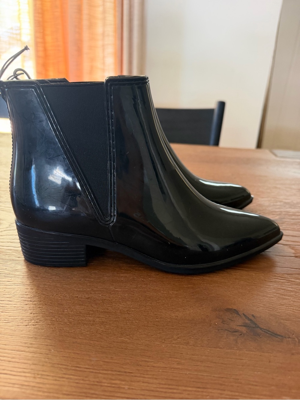 Jeffrey Campbell Women's Black Patent Pointed Chelsea Rain Boots - Picture 6 of 9